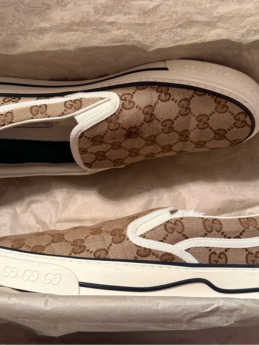 Gucci Brown Beige GG Monogram Slip-On Sneakers